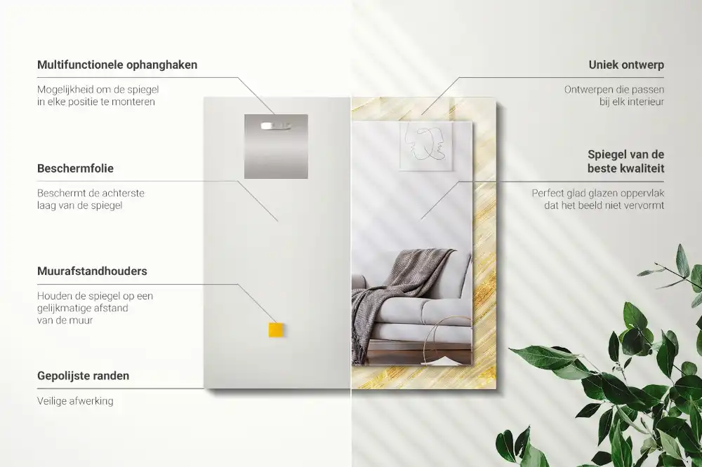 Rectangular decorative mirror Yellow abstract lines