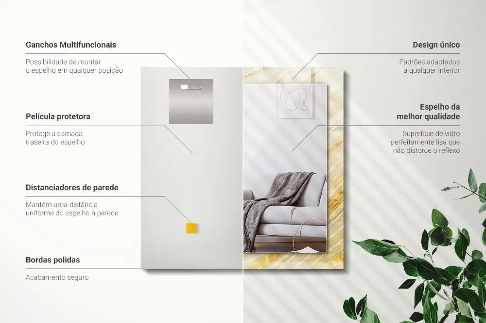 Rectangular decorative mirror Yellow abstract lines