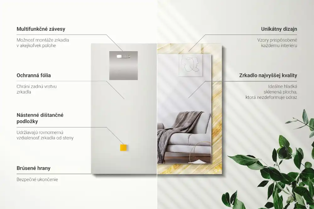 Rectangular decorative mirror Yellow abstract lines