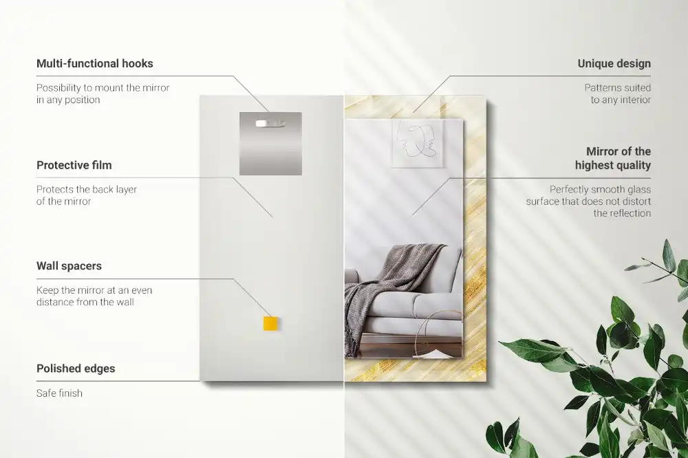 Rectangular decorative mirror Yellow abstract lines