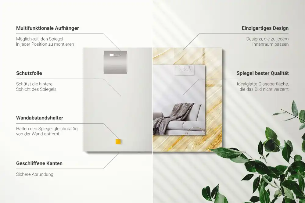 Rectangular decorative mirror Yellow abstract lines