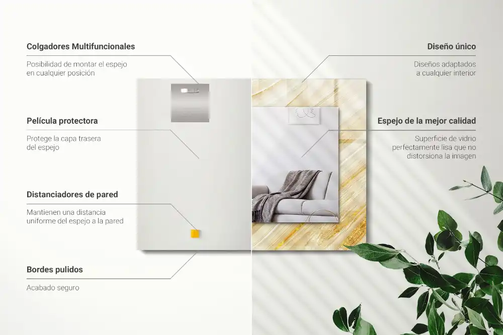 Rectangular decorative mirror Yellow abstract lines