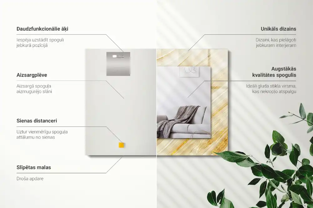 Rectangular decorative mirror Yellow abstract lines