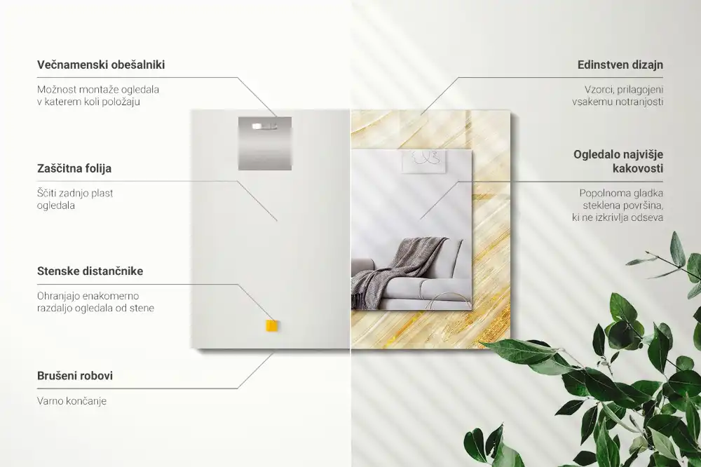 Rectangular decorative mirror Yellow abstract lines