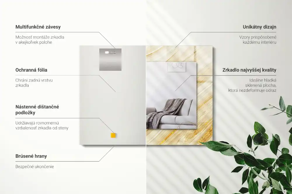 Rectangular decorative mirror Yellow abstract lines