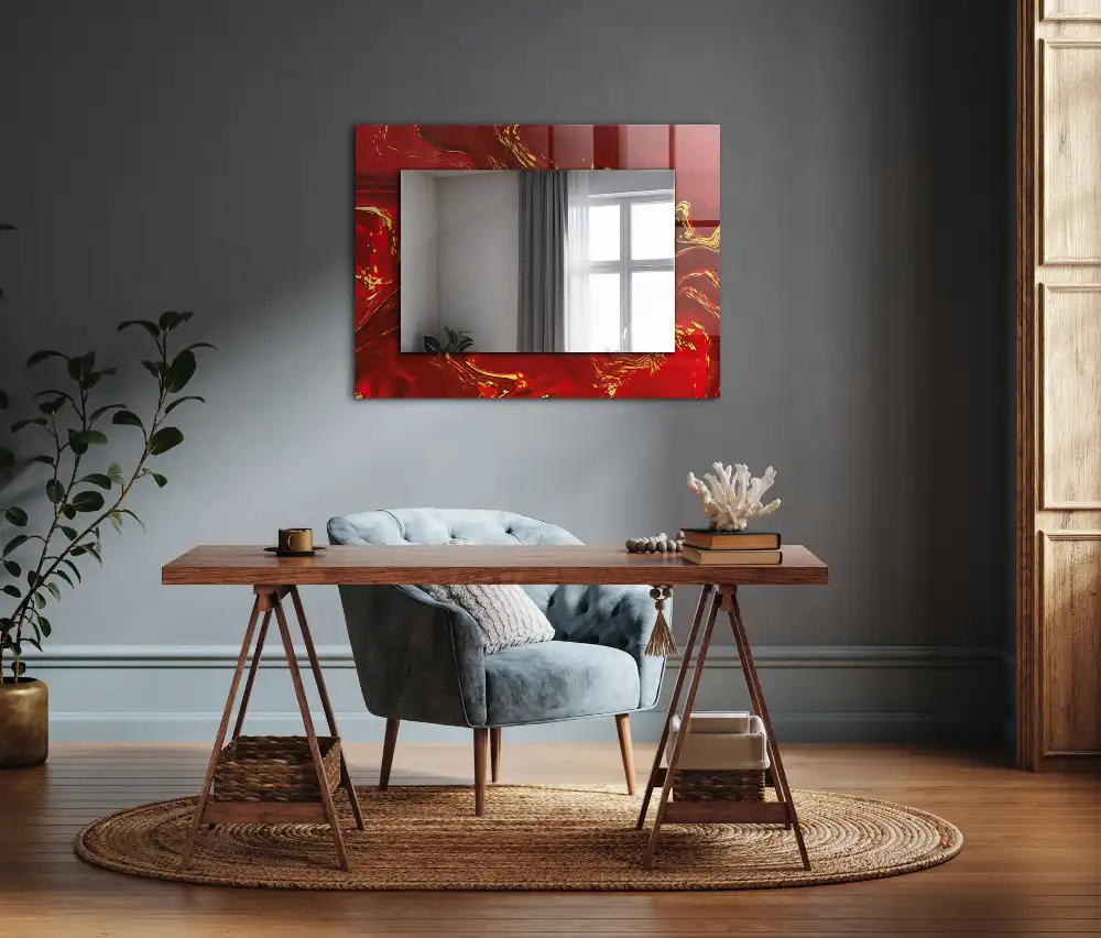 Rectangle decorative mirror Abstract red paint