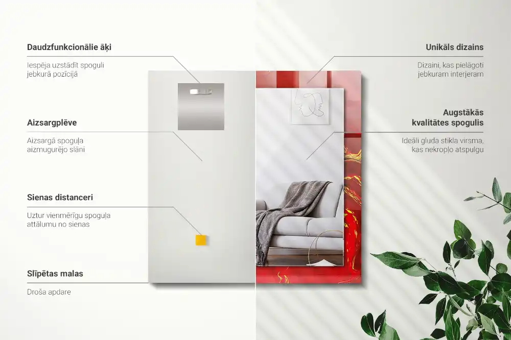 Rectangle decorative mirror Abstract red paint