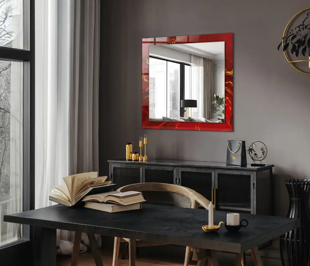 Rectangle decorative mirror Abstract red paint
