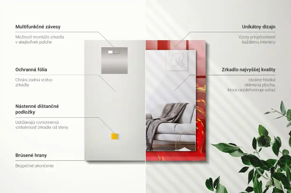 Rectangle decorative mirror Abstract red paint