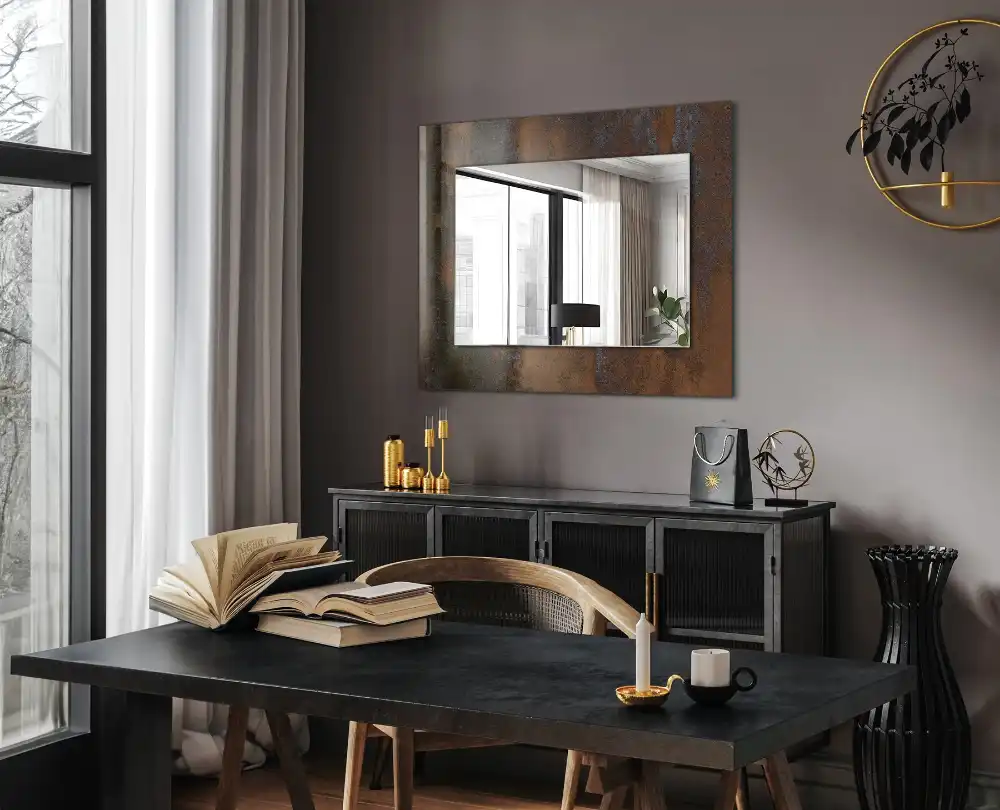Rectangular wall mirror design Fashionable rust metal