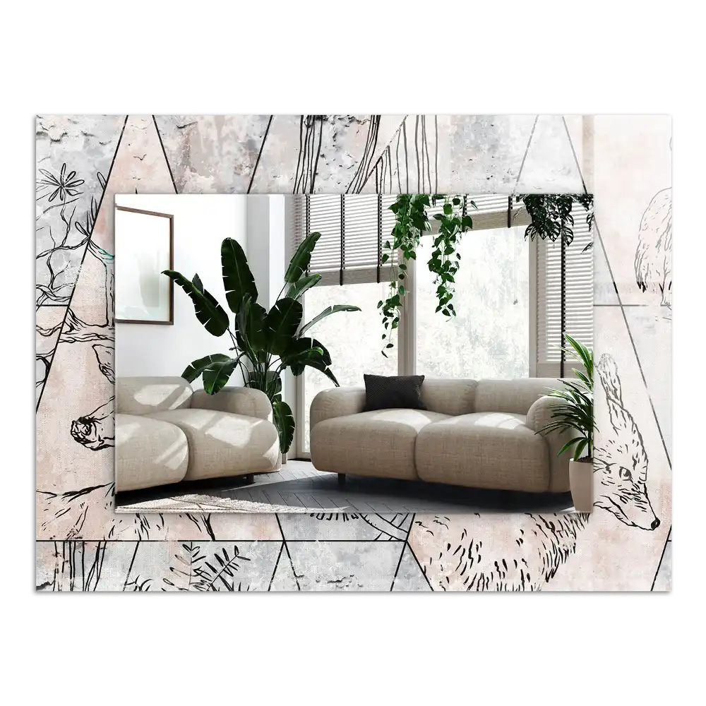 Rectangular mirror print Deer fox plants