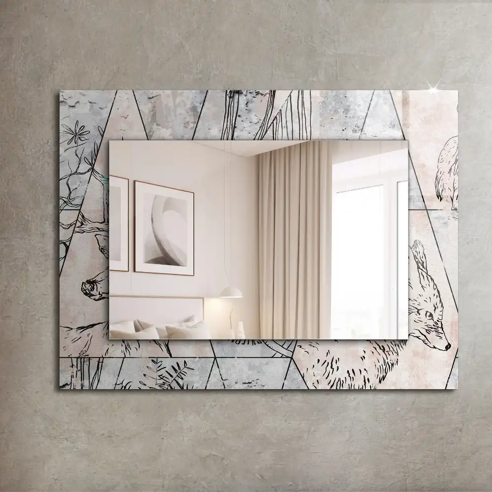 Rectangular mirror print Deer fox plants