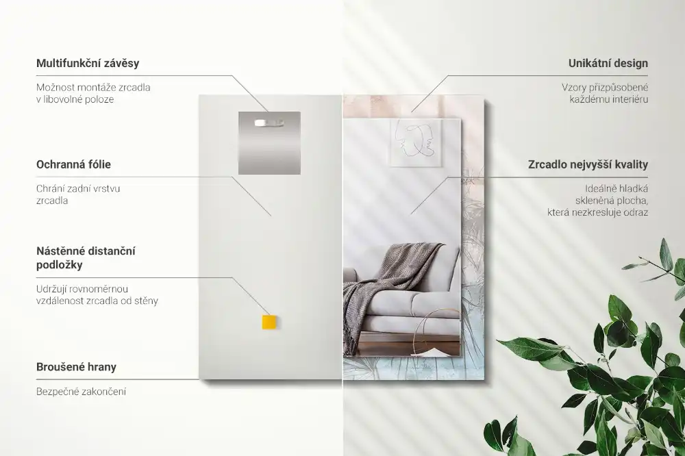 Rectangle decorative mirror Pastel plants