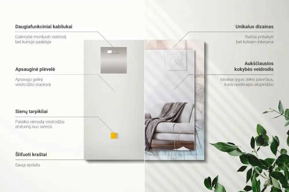 Rectangle decorative mirror Pastel plants