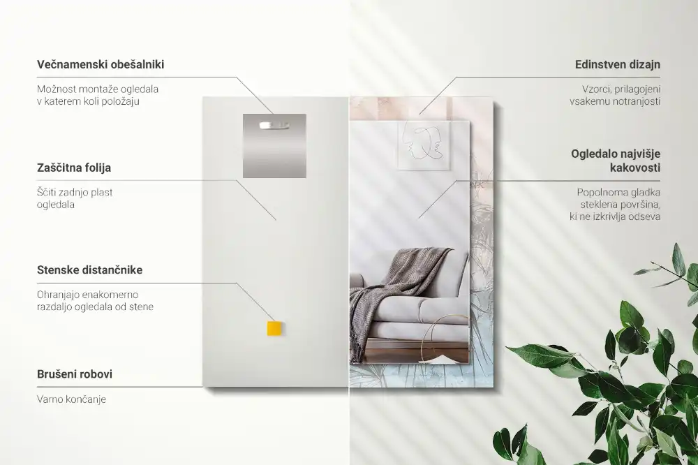 Rectangle decorative mirror Pastel plants