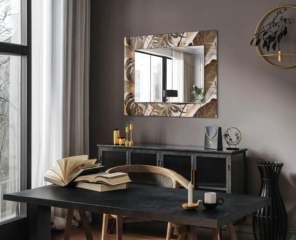 Rectangular wall mirror design Leaves tropical pattern