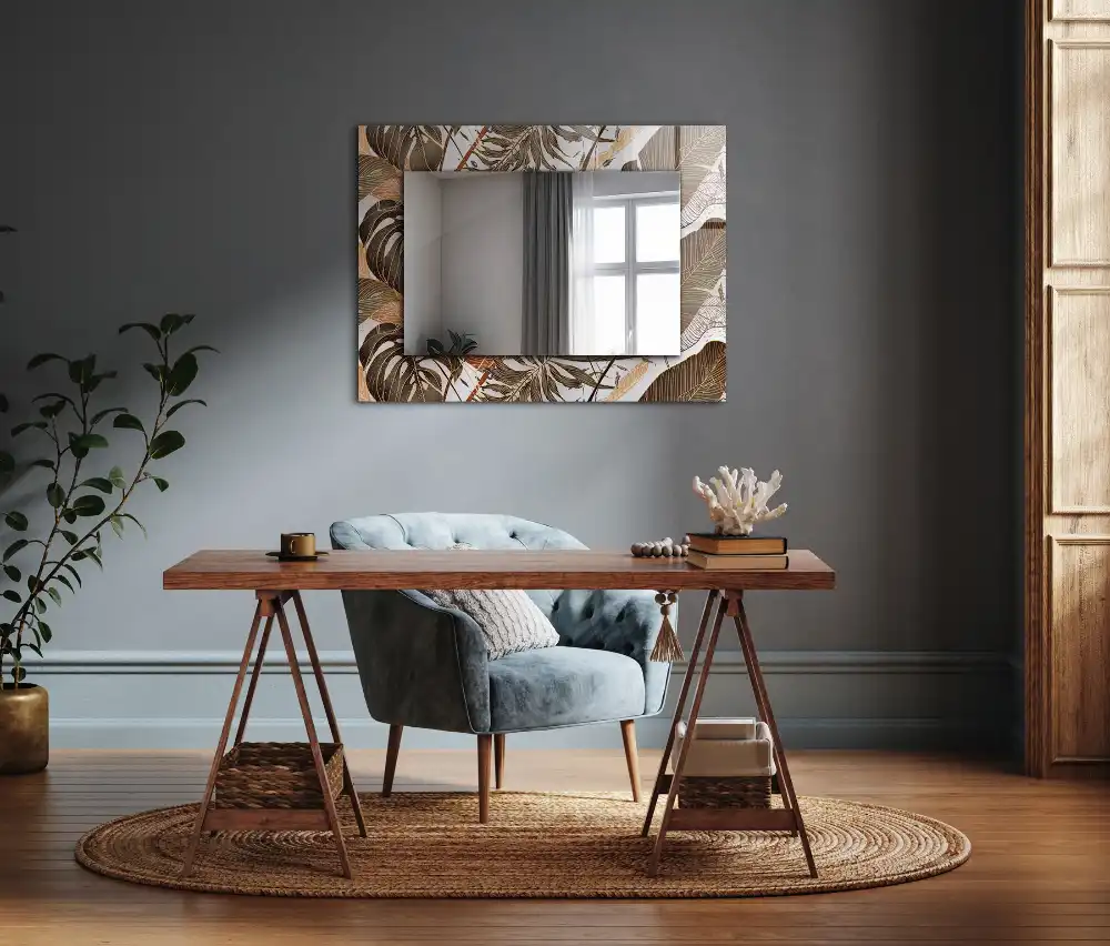 Rectangular wall mirror design Leaves tropical pattern
