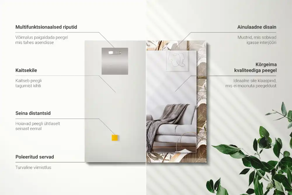 Rectangular wall mirror design Leaves tropical pattern