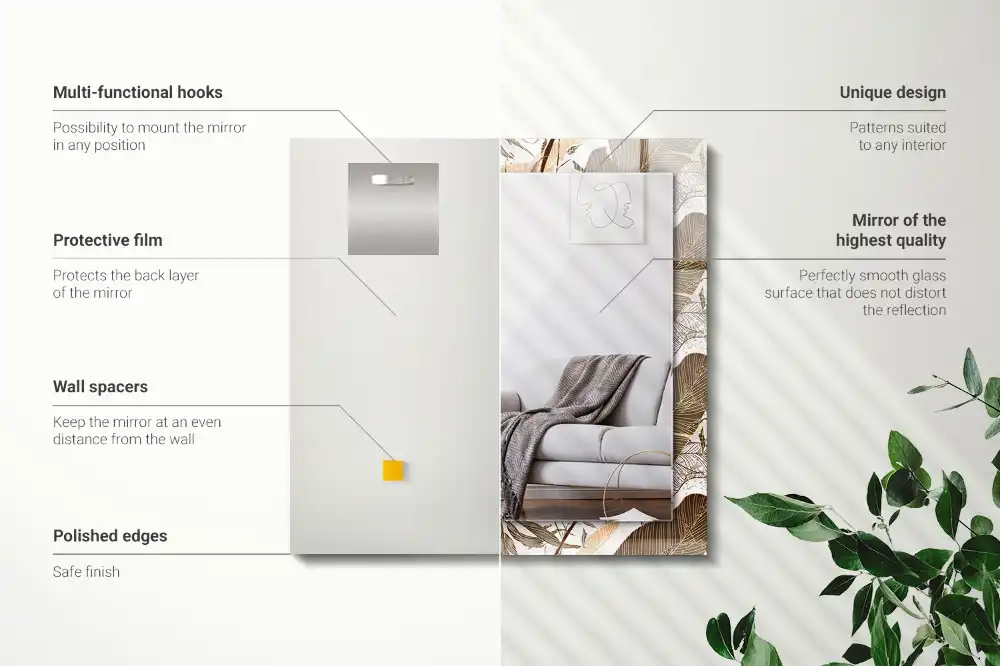 Rectangular wall mirror design Leaves tropical pattern