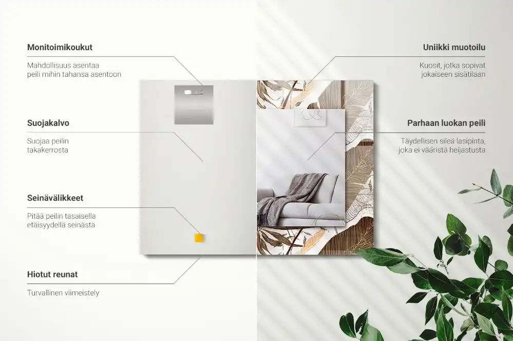 Rectangular wall mirror design Leaves tropical pattern