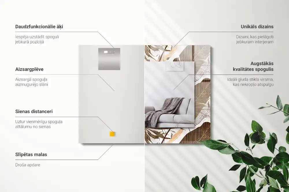 Rectangular wall mirror design Leaves tropical pattern