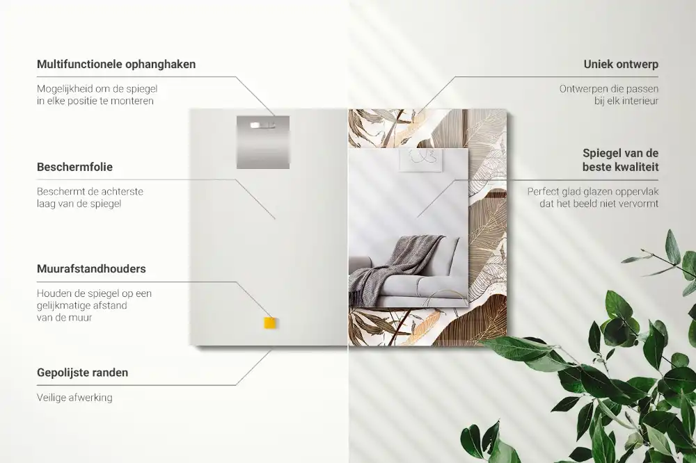 Rectangular wall mirror design Leaves tropical pattern