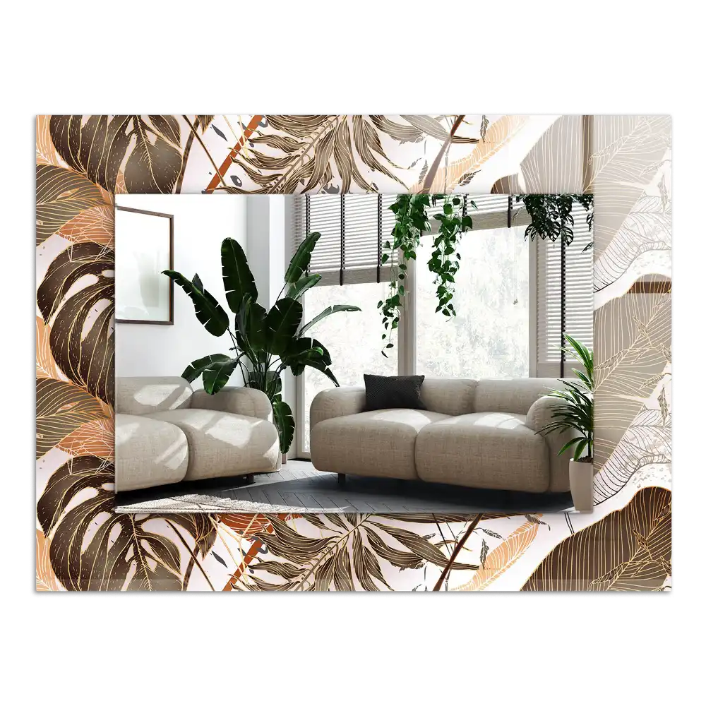 Rectangular wall mirror design Leaves tropical pattern