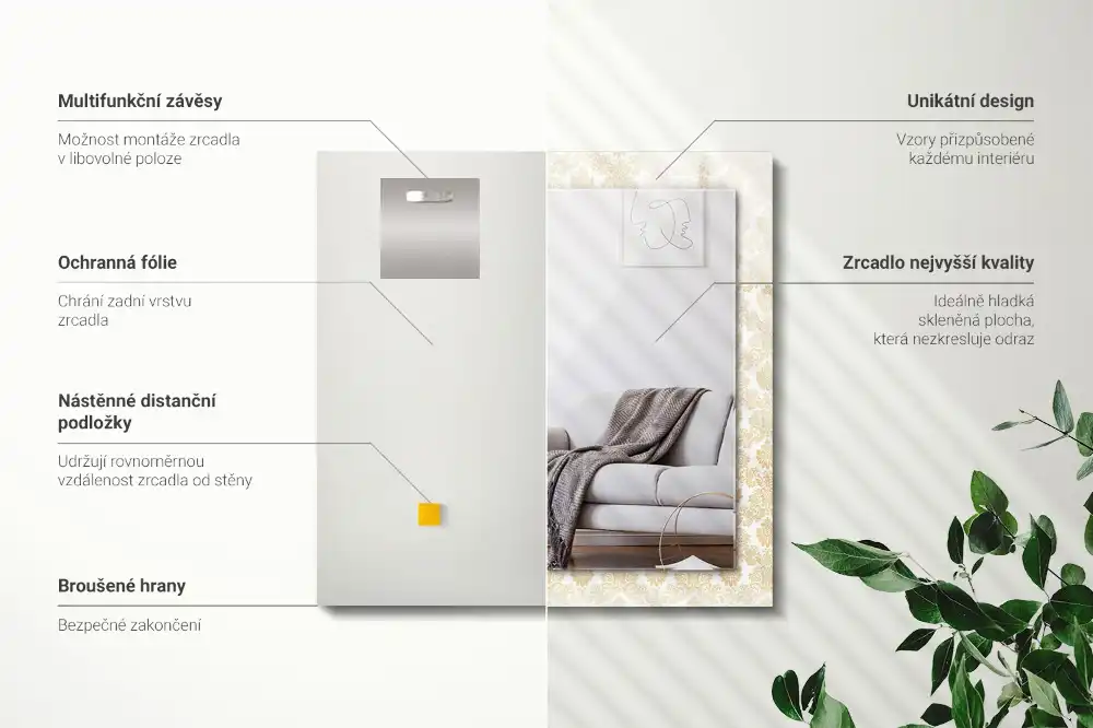 Rectangular wall mirror design Yellow ornaments