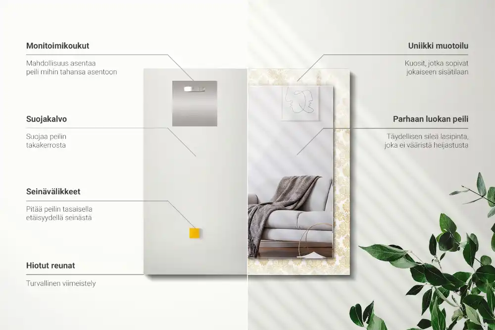 Rectangular wall mirror design Yellow ornaments