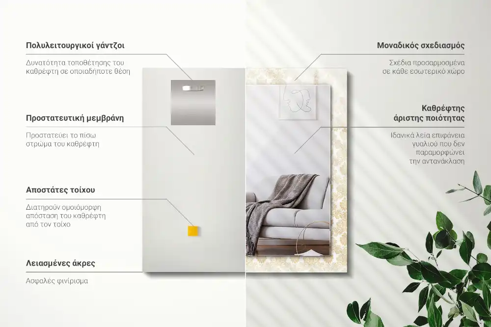 Rectangular wall mirror design Yellow ornaments