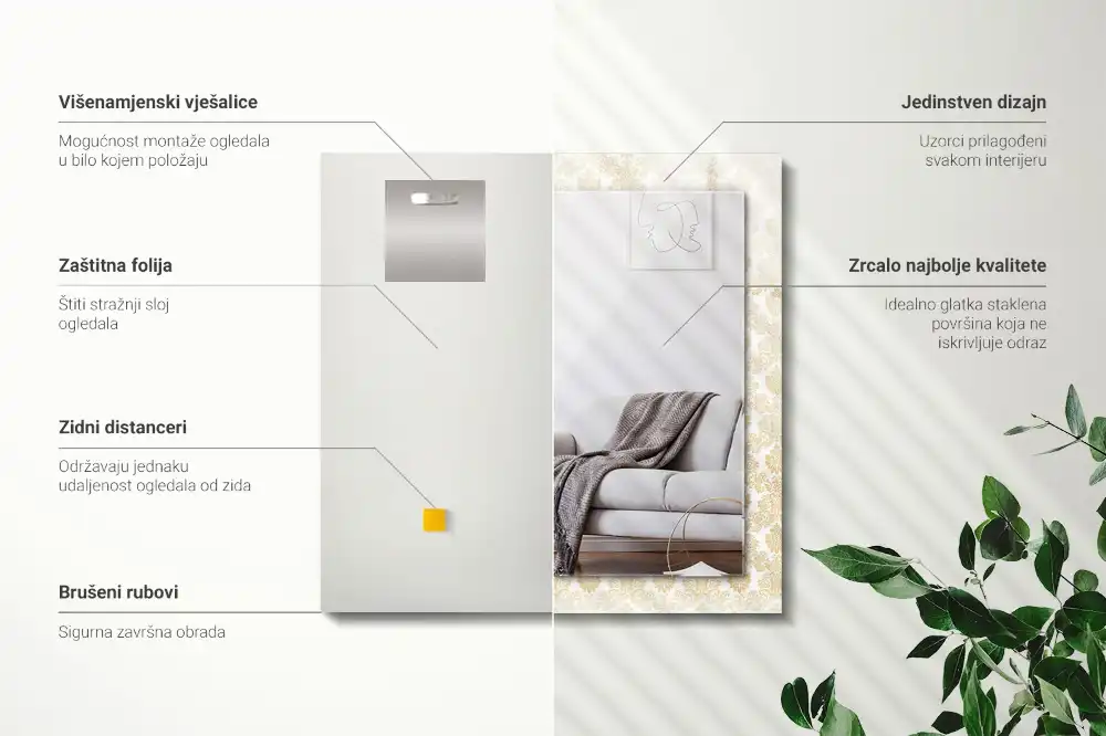 Rectangular wall mirror design Yellow ornaments