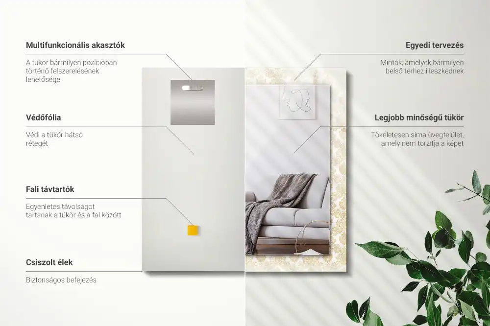 Rectangular wall mirror design Yellow ornaments