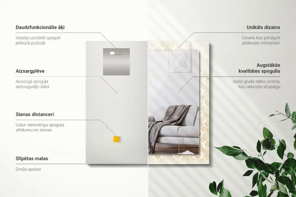 Rectangular wall mirror design Yellow ornaments