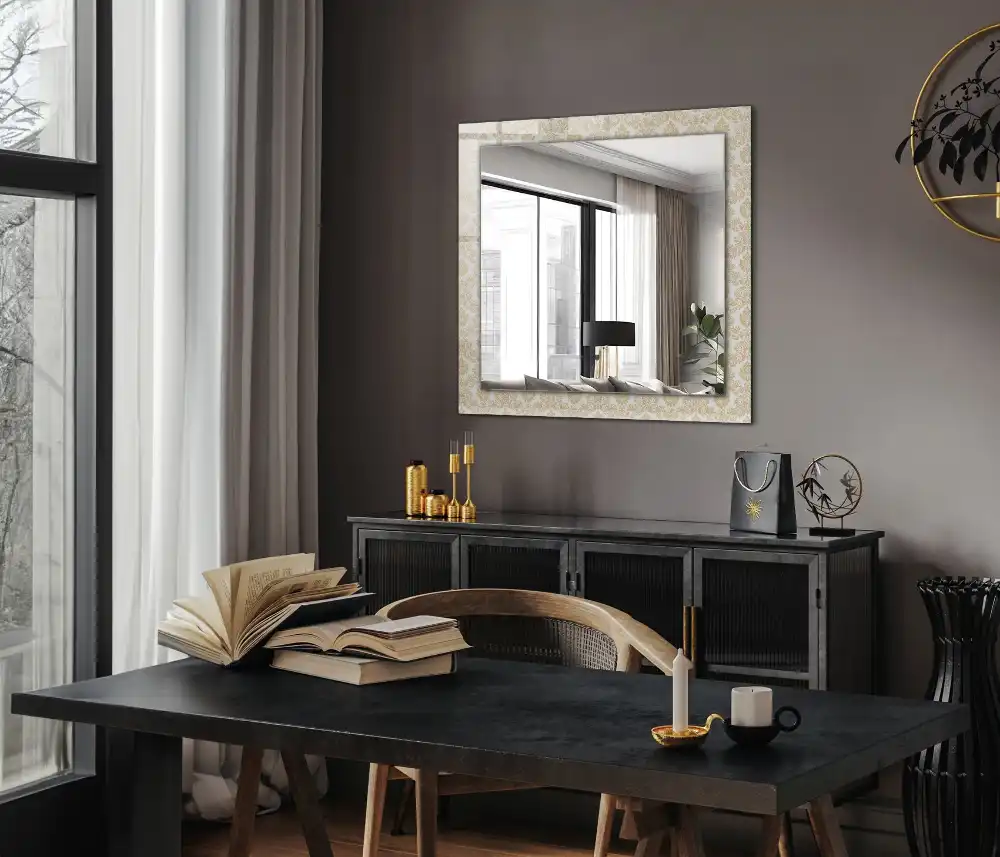 Rectangular wall mirror design Yellow ornaments