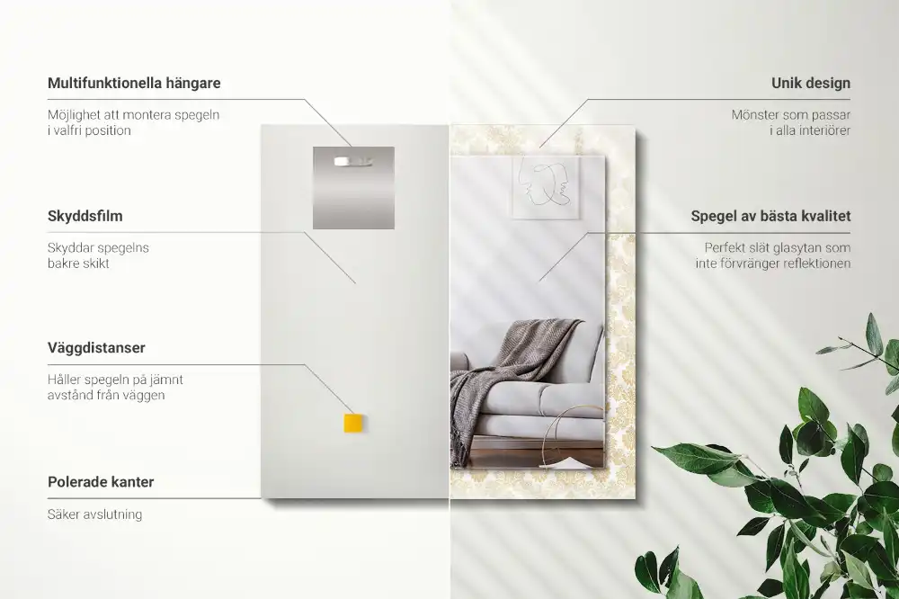 Rectangular wall mirror design Yellow ornaments