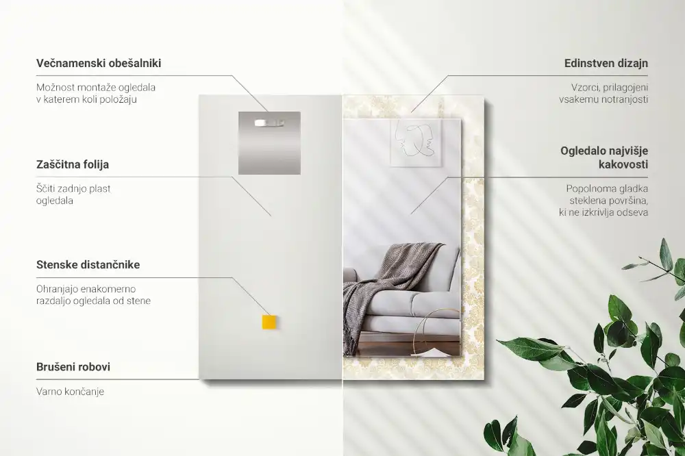 Rectangular wall mirror design Yellow ornaments