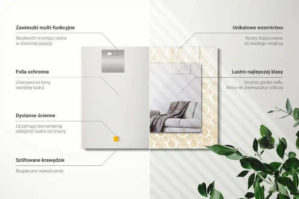 Rectangular wall mirror design Yellow ornaments