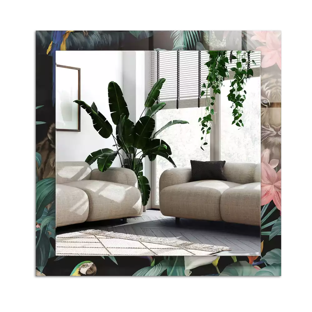 Rectangle decorative mirror Tigers parrots jungle