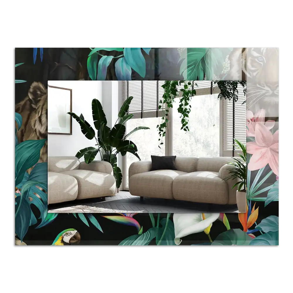 Rectangle decorative mirror Tigers parrots jungle