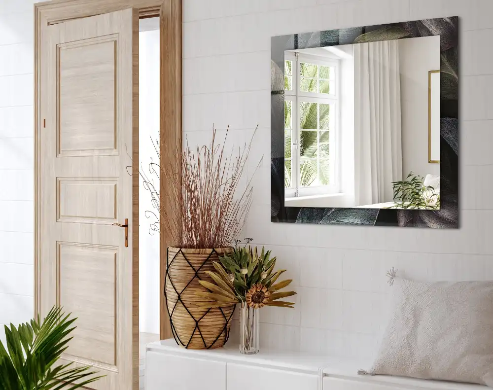 Rectangular decorative mirror Colorful plant leaves