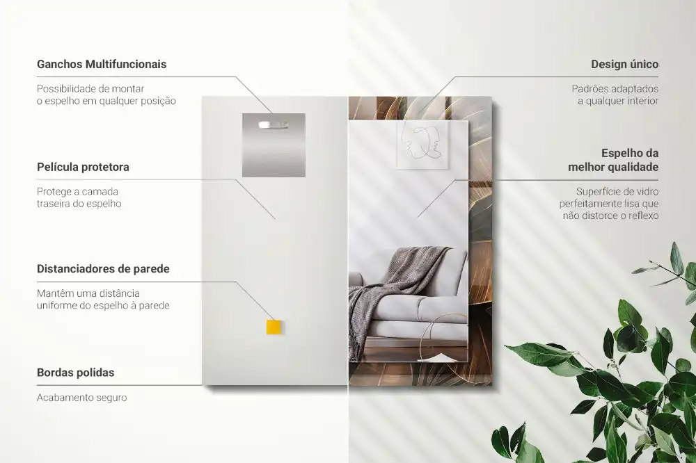 Rectangular mirror print tropical leaves