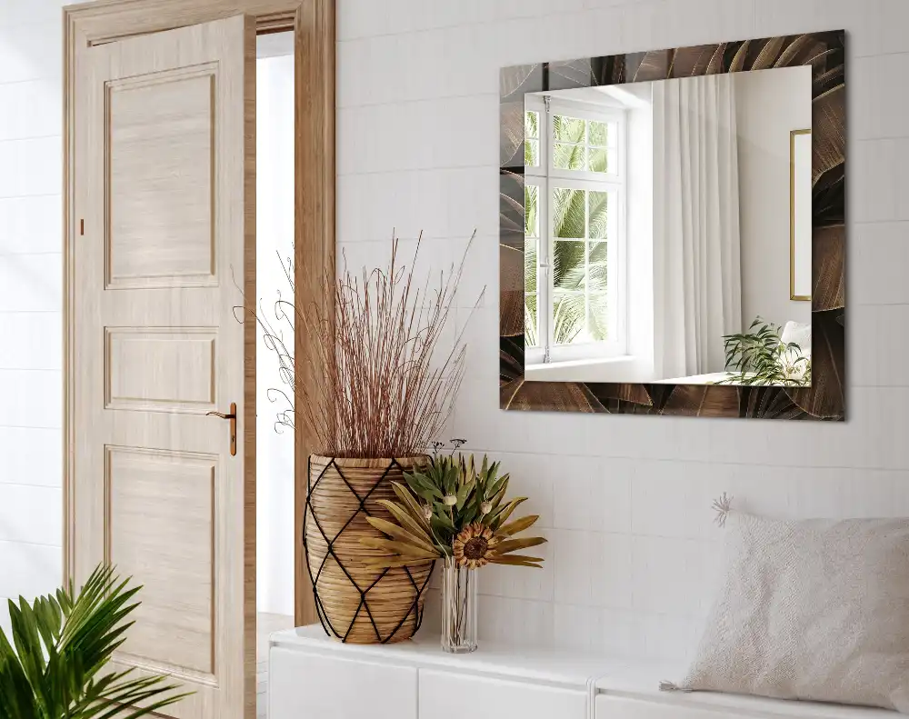 Rectangular mirror print tropical leaves