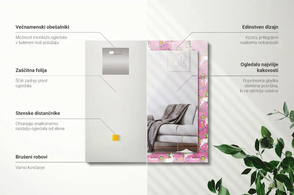 Rectangle decorative mirror Unicorns rainbows hearts
