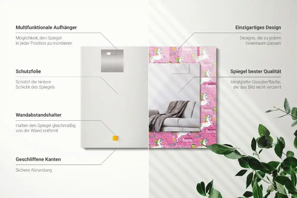 Rectangle decorative mirror Unicorns rainbows hearts