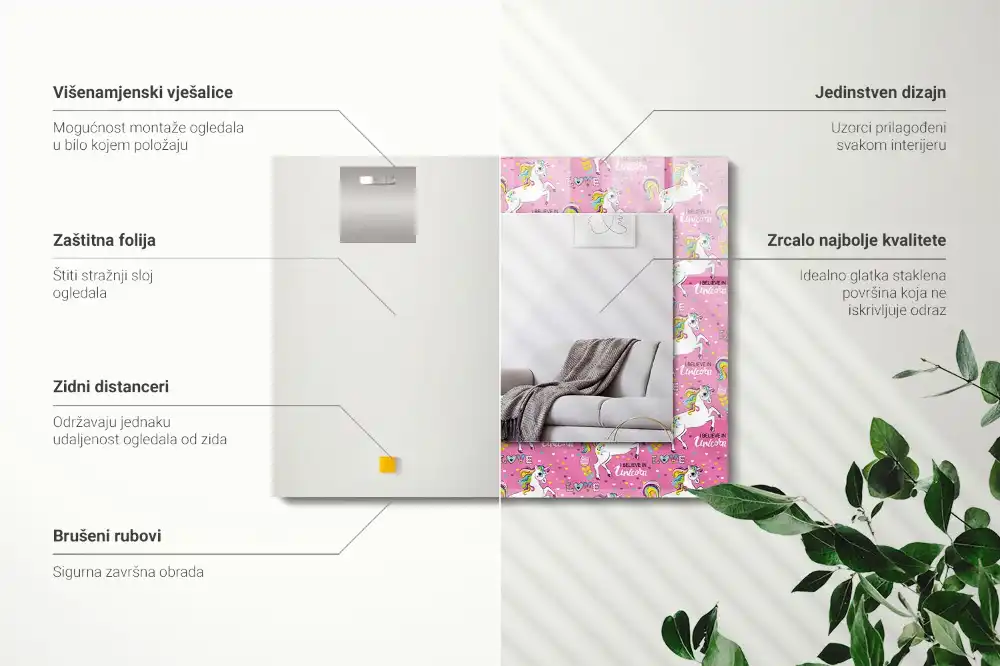 Rectangle decorative mirror Unicorns rainbows hearts