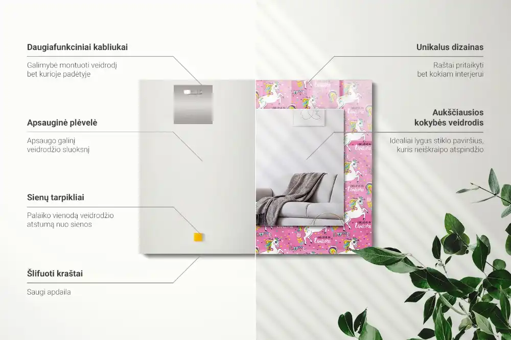 Rectangle decorative mirror Unicorns rainbows hearts