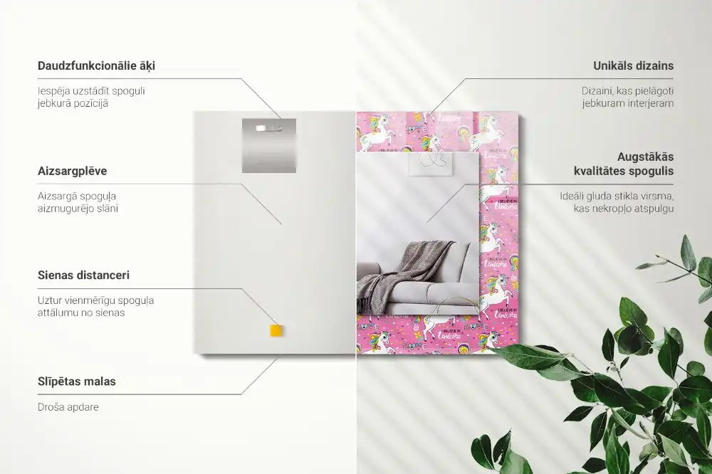 Rectangle decorative mirror Unicorns rainbows hearts