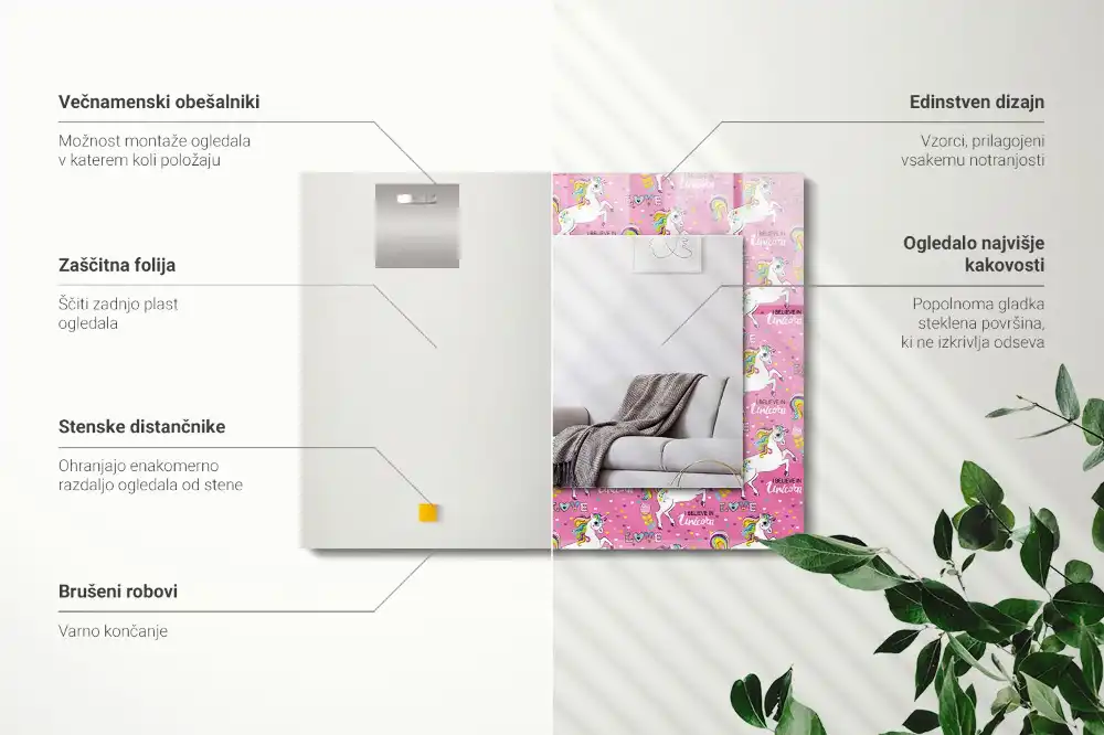 Rectangle decorative mirror Unicorns rainbows hearts