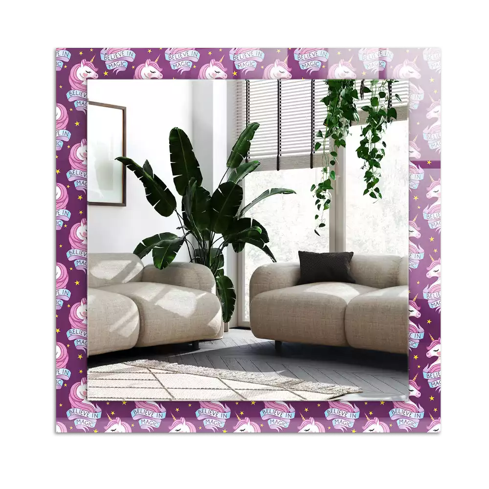 Rectangular wall mirror design Unicorns stars lettering
