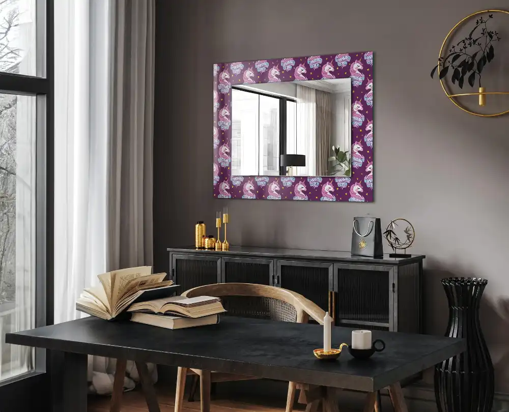 Rectangular wall mirror design Unicorns stars lettering